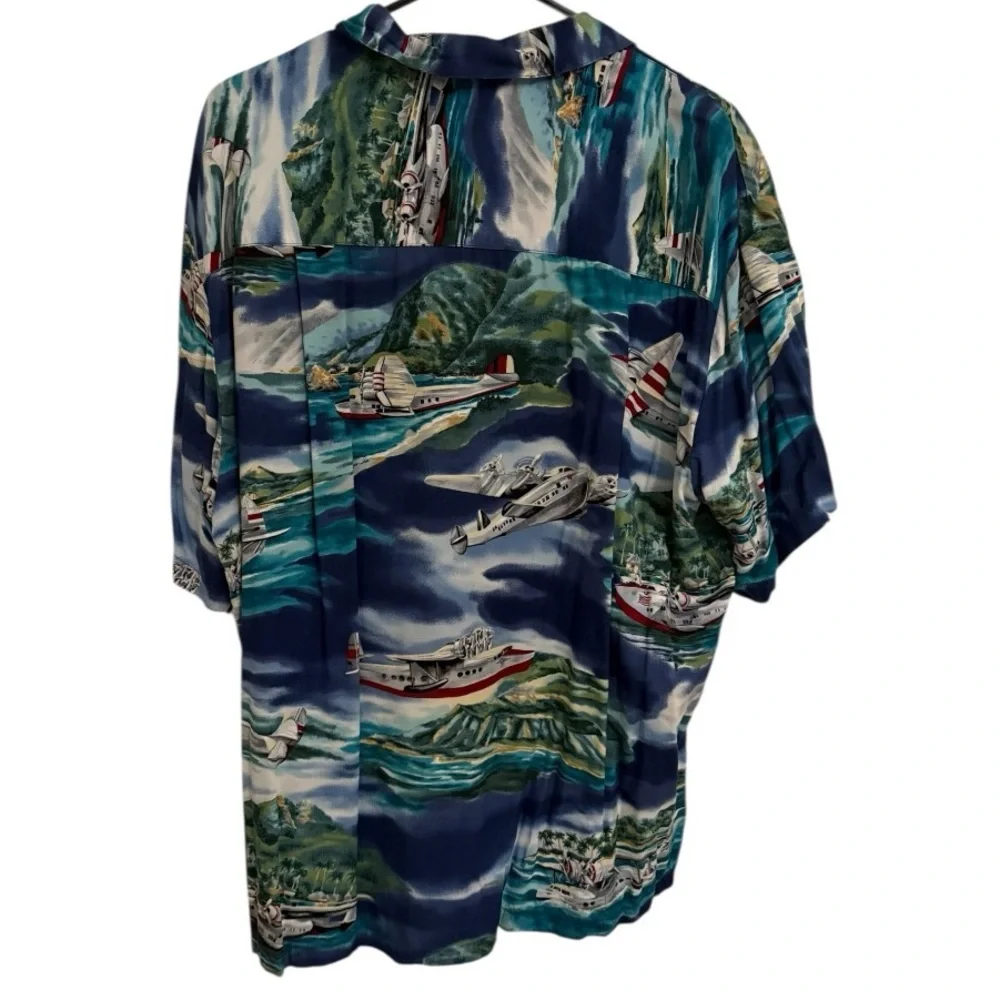 Paradise Found Vintage Hawaiian Shirt XL Rayon Honolulu Hawaii Airplane Aloha - Picture 5 of 5